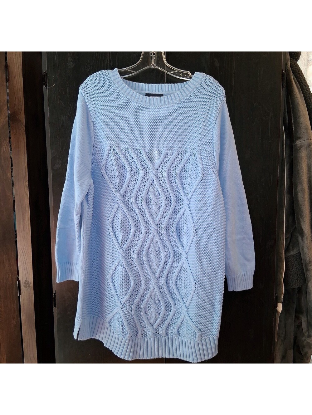 Lands' End Drifter Cable Knit Tunic Sweater Pastel Light Blue Women Plus 2X